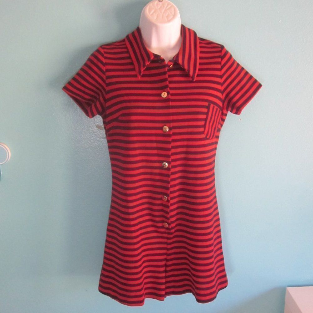 Sears VINTAGE JR Bazaar Red & Navy Striped Romper Fits 34 B X 31 W X 36 H